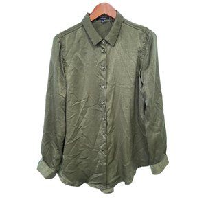 Evenuel Collared Long Sleeve Button Down Shirt Womens L Green Polyester